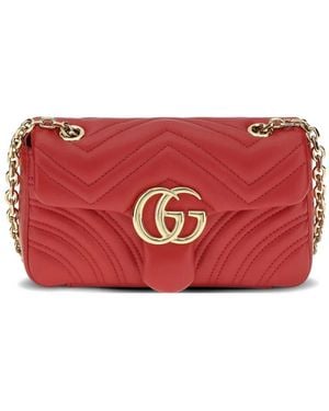 Gucci Small Gg Marmont Quilted Shoulder Bag - Red