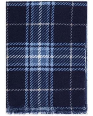 Bompard Tartan Fringed Scarf - Blue