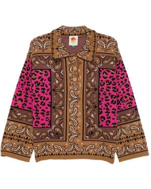 FARM Rio Paisley Leopard-Print Polo Top - Red