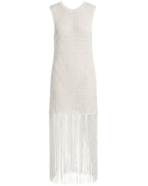 Ganni Pointelle-Knit Fringe-Detail Dress - White