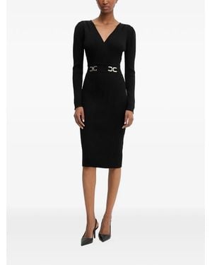 Morgan Buckle-Detail Ribbed Midi Dress - Black