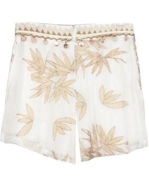 PHO® Firenze Botanical-Print Ramie Shorts - Natural