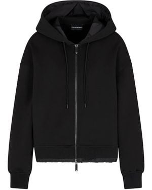 Emporio Armani Zip-Up Quilted-Hem Hoodie - Black