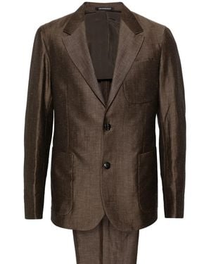 Emporio Armani Single-Breasted Linen Blend Suit - Brown