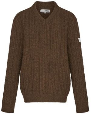 MM6 by Maison Martin Margiela Maglione A Coste Con Scollo A V - Marrone