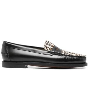 Sebago Leopard-Pattern Loafers - Black