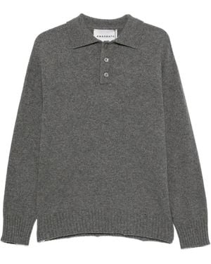 Amaranto Ribbed-Knit Long-Sleeve Polo Shirt - Gray