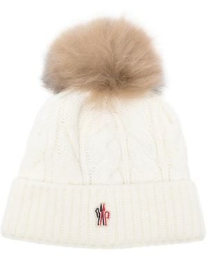 Moncler Beanie Mit Zopfstrickmuster - Weiß
