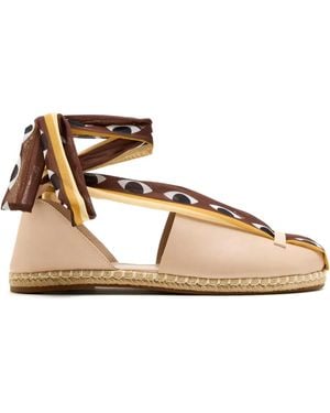FARM Rio Eye-Print Lace-Up Flat Espadrilles - Brown