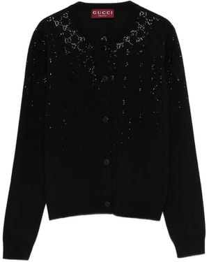 Gucci Geknöpfte Strickmütze mit Verzierung - Schwarz