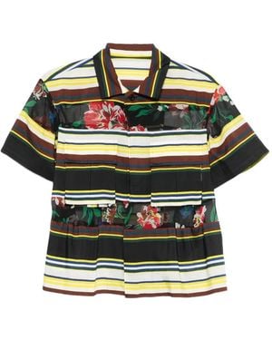 Sacai Striped Floral-Print Blouse - Green