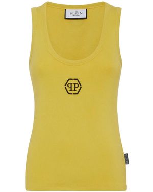Philipp Plein Hexagon-Logo Cotton Tank Top - Yellow