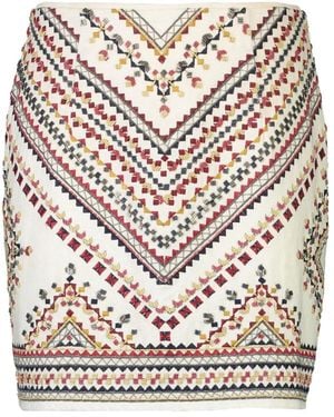 CHRISTY LYNN Kairi Geometric-Embroidery Mini Skirt - Natural