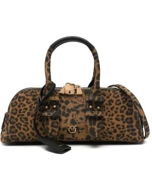 Pinko Leopard-Print Padlock Tote Bag - Brown