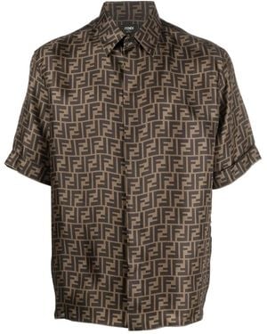 Fendi Luxurious Ff Print Silk Shirt - Brown