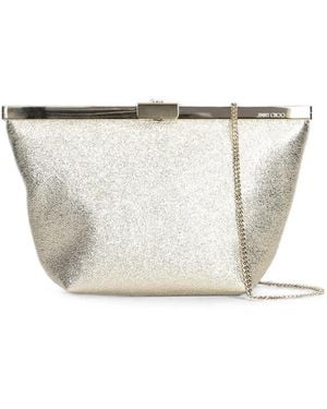 Jimmy Choo Ganache Glitter-Effect Frame Clutch Bag - White