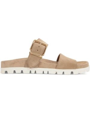 Miu Miu Buckled-Strap Suede Sandals - White