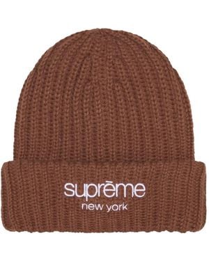 Supreme Logo-Embroidered Beanie - Brown