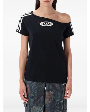 adidas Off-shoulder Three-stripes T-shirt - ブラック