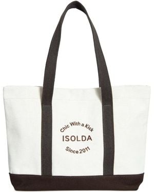 Isolda Marrom Tote Bag mit Stickerei - Weiß