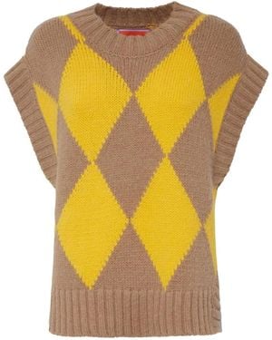 La DoubleJ Argyle-Check Knit Vest - Yellow