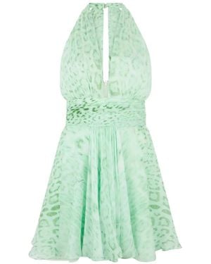 Roberto Cavalli Jaguar Mint Print Silk Mini Dress - Green