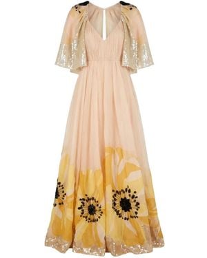 Valentino Garavani Sequin-Embellished Floral-Print Dress - Metallic