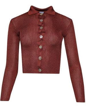 Calle Del Mar Ribbed-Knit Button-Up Cardigan - Red