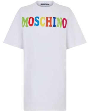 Moschino Logo-Print Short-Sleeve Mini Dress - White