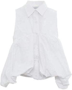 Pushbutton Sleeveless Gathered Blouse - White