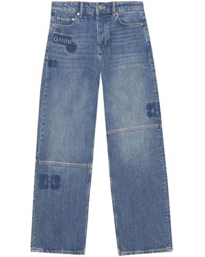 Ganni Jeans Dritti Patch Izey - Blu