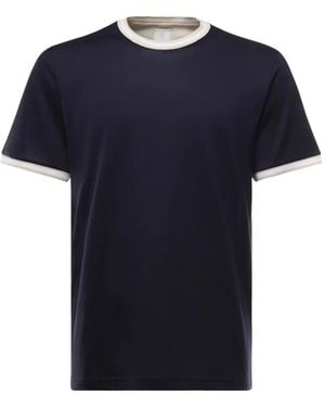 Eleventy Contrast-Collar Cotton T-Shirt - Blue