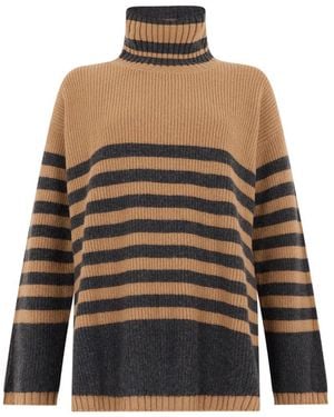 Moorer Vera-Slx Striped Roll-Neck Sweater - Natural