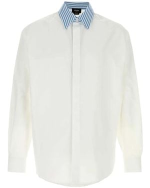 Fendi Striped-Collar Long-Sleeve Shirt - White
