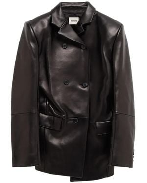KHAITE Double-Breasted Leather Blazer - Black
