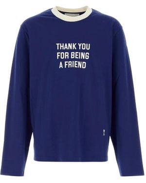 Ami Paris Slogan-Print Long-Sleeved T-Shirt - Blue