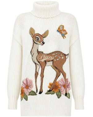 Philipp Plein Pull Oversize À Col Roulé Et Broderies Bambi - Blanc
