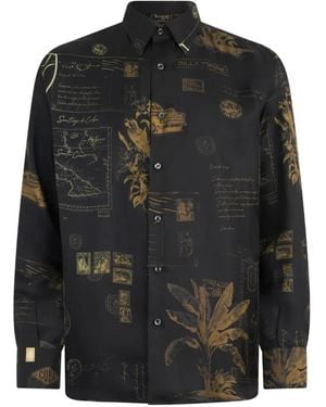 Billionaire Letter Printed Silk Shirt - Black