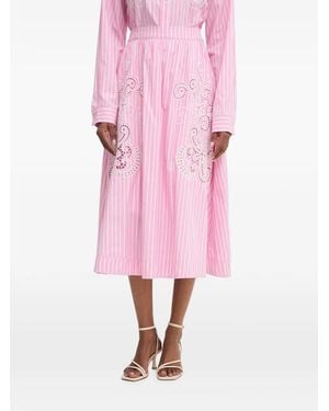 Morgan Striped Broderie-Anglaise Midi Skirt - Pink