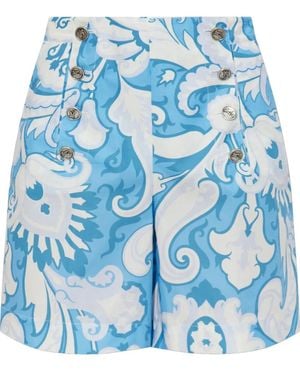 Etro Paisley-Print Cotton Shorts - Blue