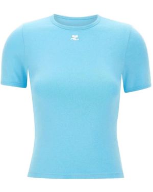 Courreges Logo-Embroidered T-Shirt - Blue