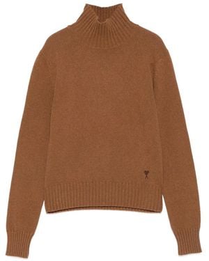 Ami Paris Maglione A Collo Alto - Marrone