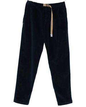 White Sand Belted Velvet Trousers - Blue
