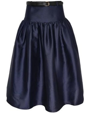 Self-Portrait Belted Taffeta Skirt - Blue