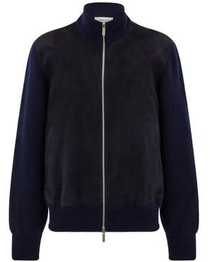 Ferragamo Suede Blouson With Knitted Details - Blue