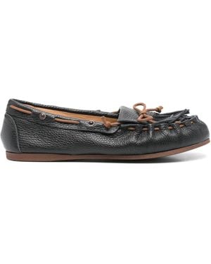P.A.R.O.S.H. Fringe-Detail Leather Loafers - Grey