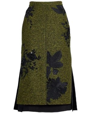 Erdem Floral-Embroidered Speckled Midi Skirt - Green