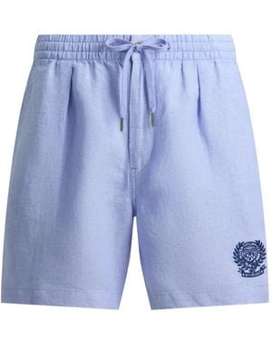 Polo Ralph Lauren Wimbledon Drawstring Crest Linen Shorts - Blue
