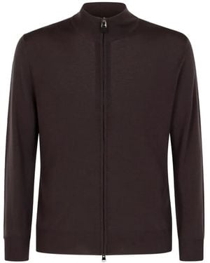 Canali Zip-Up Knitted Cardigan - Brown