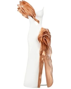 Gaby Charbachy Ruffle-Detail Side-Split Evening Gown - White